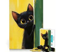Puzzle de 1000 pièces pour Adultes Chat Noir Qui Jette Un Coup d'œil Décoration soignée,Jeu cognitif Amusant,Jeu de Paix,activité d'anniversaire (38x52cm)