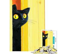 Puzzle de 1000 pièces pour Adultes Chat Noir Qui Jette Un Coup d'œil Jeu éducatif et intellectuel Cadeau d'anniversaire défi Difficile (Dimensions 38x26cm)