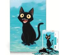 Puzzle de 1000 pièces pour Adultes Chat Noir Souriant Jeu de logique et d'assemblage précis Cadeau d'anniversaire Gratuit (38x26cm)