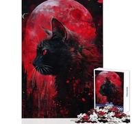 Puzzle de 1000 pièces pour Adultes Chat Noir sous la Lune de Sang Jeu éducatif Idée Cadeau pour Un Père Noël Secret Jeu Familial Amusant et Anti-Stress Dimensions 38x26cm