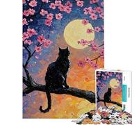 Puzzle de 1000 pièces pour Adultes Chat Noir sous la Pleine Lune Jeu d'analyse et de logique Complexe et Stimulant (50x75cm)