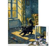Puzzle de 1000 pièces pour Adultes Chat Noir Style Van Gogh Jeu éducatif Idée Cadeau d'anniversaire Renforce l'amour Entre Couples Dimensions 38x26cm