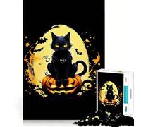 Puzzle de 1000 pièces pour Adultes,Chat Noir sur Citrouille,Art d'halloween,Jeu de réflexion, pour se détendre,Cadeau d'anniversaire Amusant (38x52cm)