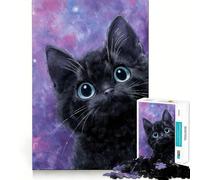 Puzzle de 1000 pièces pour Adultes Chat Noir sur Fond Galaxie Décoration soignée,Jeu cognitif et Amusant,Jeu de Paix,activité d'anniversaire (50x75cm)