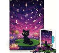 Puzzle de 1000 pièces pour Adultes Chat Noir sur nénuphar la Nuit,découpe précise,Jeu de logique et de détente,décor de Noël (38x26cm)
