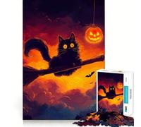 Puzzle de 1000 pièces pour Adultes Chat Noir sur Un Balai Illustration Finement découpée,Jeu de Concentration,Jeu Calme,activité d'anniversaire (38x52cm)
