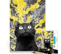 Puzzle de 1000 pièces pour Adultes Chat Noir surpris sur Fond Abstrait, Motif à Assembler pour stimuler la mémoire et Passer Un Moment agréable, liste de souhaits du Père Noël 50x75cm
