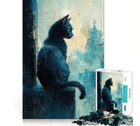 Puzzle de 1000 pièces pour Adultes,Chat Noir,Vue par la fenêtre,Jeu d'assemblage précis,Cadeau pour se détendre,idéal pour Un Anniversaire (38x26cm)