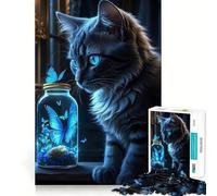 Puzzle de 1000 pièces pour Adultes Chat,Papillons et Bocal Pièces aux découpes nettes Jeu de réflexion et de Calme Scène de Noël Artistique (38x52cm)