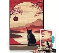 Puzzle de 1000 pièces pour Adultes Chat,Paysage Japonais,Jeu de logique à pièces ajustées,Moment de détente et de Plaisir,Cadeau d'anniversaire Amusant (38x26cm)