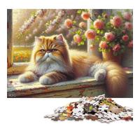 Puzzle de 1000 pièces pour Adultes - Chat Persan à la fenêtre - Puzzle carré en Bois - Décoration intérieure - Idée Cadeau de Noël - 1000 pièces (75 x 50 cm)