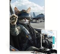 Puzzle de 1000 pièces pour Adultes Chat Pilote de Chasse Jeu de logique à pièces ajustées Idée Cadeau Amusante pour Un Anniversaire (38x26cm)
