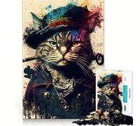 Puzzle de 1000 pièces pour Adultes Chat Pirate Portrait Découpe Parfaite Jeu de Concentration Amusant pour Un Moment de détente et de détente Cadeau d'anniversaire ou de Loisir (50x75cm)