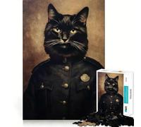 Puzzle de 1000 pièces pour Adultes Chat Policier Décoration soignée Activité cérébrale Amusante et Facile Cadeau d'anniversaire idéal (38x26cm)