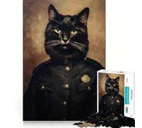 Puzzle de 1000 pièces pour Adultes Chat Policier Jeu de logique et d'art aux Bords précis Idéal pour se détendre et s'amuser Cadeau Festif (38x52cm)