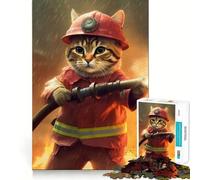Puzzle de 1000 pièces pour Adultes Chat Pompier Jeu de réflexion Amusant et Complexe Activité de Loisirs et d'anniversaire (50x75cm)