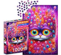 Puzzle de 1000 pièces pour adultes - Chat psychédélique surréaliste | Finition mate antireflet | Puzzle amusant et stimulant | 68,6 x 48,3 cm | Cadeau unique | Profitez