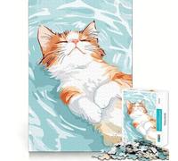 Puzzle de 1000 pièces pour Adultes : Chat Relaxant dans l'eau Illustration pour Chat Relaxant Jeu de réflexion Anti-anxiété Objet de Collection aux découpes soignées (38x52cm)