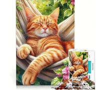 Puzzle de 1000 pièces pour Adultes, Chat Roux se Relaxant dans Un hamac, Jeu éducatif, défi à relever, pour Un Anniversaire ou Noël 50x75cm