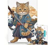 Puzzle de 1000 pièces pour Adultes Chat samouraï Guerrier Japonais Jeu de précision et d'adresse mentale Idéal pour se détendre Cadeau Artistique de Noël (38x52cm)