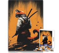 Puzzle de 1000 pièces pour Adultes - Chat samouraï Japonais - Détendez-Vous Pendant Votre Temps Libre - Assemblage Net et sans Couture - Dimensions:50x75cm