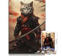 Puzzle de 1000 pièces pour Adultes - Chat samouraï - Jeu de réflexion Japonais - Jeu Familial Anti-Stress pour Un Anniversaire - Dimensions:38x26cm
