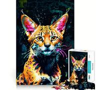 Puzzle de 1000 pièces pour Adultes Chat Serval Néon Casse-tête apaisant Idée Cadeau pour Le Père Noël (50x75cm)