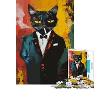 Puzzle de 1000 pièces pour Adultes Chat sophistiqué fumant Une Cigarette Jeu Pratique et éducatif Cadeau d'anniversaire (Dimensions 38x26cm)