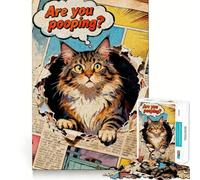 Puzzle de 1000 pièces pour Adultes Chat sortant d'une Page de Bande dessinée,découpe serrée,Jeu de réflexion Amusant,activité de Loisirs et d'anniversaire (50x75cm)