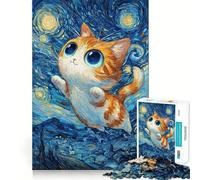 Puzzle de 1000 pièces pour Adultes Chat sous Un Ciel étoilé Décoration soignée Jeu de réflexion Loisirs et Divertissement Idée Cadeau de Noël (38x52cm)
