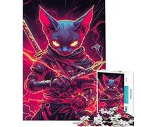Puzzle de 1000 pièces pour adultes Chat Sphynx ninja avec katana animal samouraï japonais Jeu de puzzle relaxant pour adultes décoration parfaite et cadeau unique pour un anniversaire (taille 38x26cm)