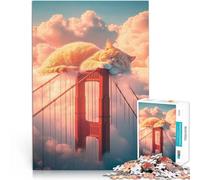 Puzzle de 1000 pièces pour Adultes Chat sur Le Golden Gate Bridge Analyse et logique avec Affiche et Feuille de Questions correspondantes 38x52cm