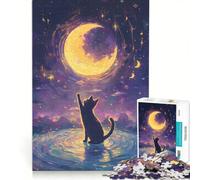Puzzle de 1000 pièces pour Adultes Chat tendant la Main vers la Lune, Jeu Relaxant, Difficile et Stimulant, Cadeau d'anniversaire Unique 50x75cm