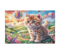 Puzzle De 1000 Pièces pour Adultes Chat tigré montgolfière Jardin de Fleurs 1000 PCS 75x50cm Activité Intérieure Jour De Pluie Parfait pour Enfants Adolescents Adultes Amusement Familial Sécurisé