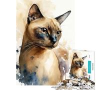Puzzle de 1000 pièces pour Adultes Chat tonkinois Aquarelle Jeu intellectuel Casse-tête Analyse et logique Cadeau pour Femmes et Hommes (Taille 50x75m)
