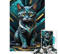 Puzzle de 1000 pièces pour Adultes Chat Vert Kintsugi Jeu éducatif et ludique Défi Stimulant Idée Cadeau (Dimensions 50x75cm)