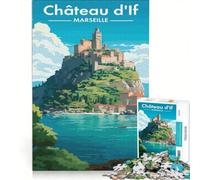 Puzzle de 1000 pièces pour Adultes Château d'If Marseille Affiche de Voyage, Jeu Impossible, pour s'amuser en Famille, Cadeaux Uniques pour Un Anniversaire ou Noël 50x75cm