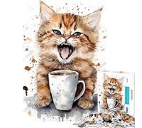 Puzzle de 1000 pièces pour Adultes Chaton à l'heure du café activités Amusantes à la Maison Jeu de Construction Difficile Convient aux Personnes de 14 Ans et Plus (50x75cm)