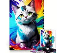 Puzzle de 1000 pièces pour Adultes Chaton Blanc éclaboussé de Peinture,Casse-tête logique,découpe de précision,Bords Lisses, pour Les réunions de Famille (38x26cm)