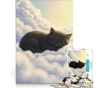 Puzzle de 1000 pièces pour Adultes Chaton endormi sur des Nuages Jouet à Monter soi-même pour s'amuser en Famille et renforcer Les Liens Amoureux 38x26cm
