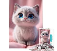 Puzzle de 1000 pièces pour Adultes Chaton Mignon aux Grands Yeux Bleus Jeu Impossible Jeu éducatif Idée Cadeau Apprentissage et éducation (Dimensions 38x26cm)