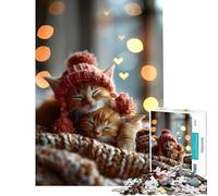 Puzzle de 1000 pièces pour Adultes Chaton Mignon en Hiver Jeu d'art Stimulant l'intelligence et Le Cerveau Jeu Familial addictif Niveau de difficulté élevé Idée Cadeau pour Un Père Noël Secret
