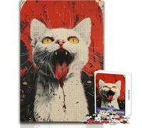 Puzzle de 1000 pièces pour Adultes - Chats agressifs avec du Sang - Jeu éducatif - Activités familiales - Idée Cadeau pour Un Père Noël Secret - Dimensions : 38x26cm