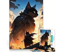Puzzle de 1000 pièces pour Adultes Chats Chevaliers ︰ Guerriers Félins Fantastiques Jeu de réflexion Amusant et précis Activité de Loisirs et d'anniversaire (38x26cm)
