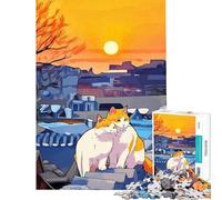 Puzzle de 1000 pièces pour adultes Chats dans un paysage urbain au coucher du soleil Jeu de réflexion stimulant pour améliorer la mémoire et favoriser les échanges parents-enfants (Dimensions 50x75cm)