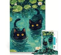 Puzzle de 1000 pièces pour Adultes Chats Noirs dans Un étang,décoration soignée,Jeu cognitif et Amusant,Jeu de Paix,activité d'anniversaire (50x75cm)
