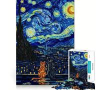 Puzzle de 1000 pièces pour Adultes Chats Nuit étoilée Style vitrail Jeu de précision et de logique Idéal pour se détendre et Passer Un Moment agréable Cadeau Artistique de Noël (50x75cm)