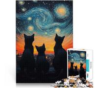 Puzzle de 1000 pièces pour Adultes Chats sous la Nuit étoilée Compétition de Vitesse Manuelle Une œuvre d'art 75x50cm