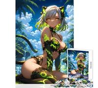 Puzzle de 1000 pièces pour Adultes Chatte et Fille dans Un Paradis Tropical Jeu de Construction à Faire soi-même Cadeau Amusant Jeu Familial Pièces de Formes aléatoires Parfaitement emboîtables