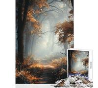 Puzzle de 1000 pièces pour adultes Chemin forestier d'automne dans une lumière brumeuse Jeu impossible Course de vitesse manuelle Jouet anti-stress Cadeau unique pour un anniversaire ou Noël (50x75cm)